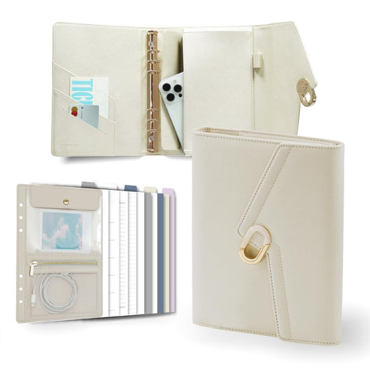 EGOSUNNY Lightning A5 PU Leather Planner 5.8" x 8.3", Refillable 6-Ring Binder with 80 Sheets, Dividers & Removable Zip Pouch – Stylish Organizer for Work & Everyday Use