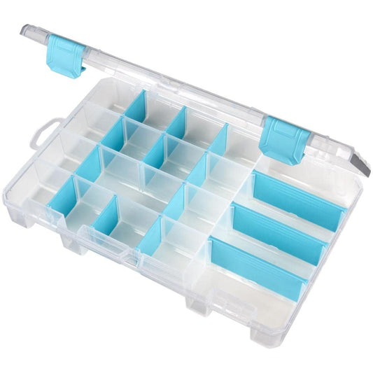 ArtBin 6944AG Medium Anti-Tarnish Box with 15 Removable Dividers, Jewelry & Craft Organizer, 1 Plastic Storage Case with Anti-Tarnish Technology, Clear with Aqua Accents 10.875” x 7.0” x 1.75”