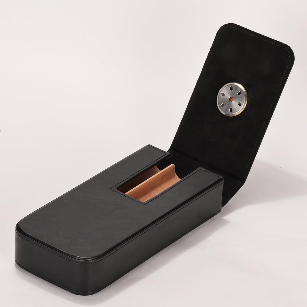 MIVLXLX Leather Cigar Case -Thick cedar travel humidor, Cedar Wood Lined Cigar Humidor with Silver Stainless Steel Cutter