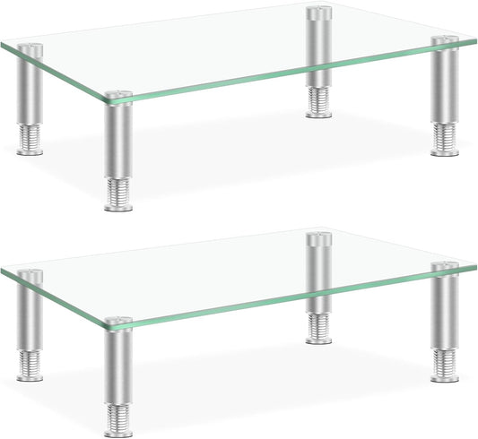 VSAR House 2Pcs, 15L x9.45W x3.75H Inches Tempered Glass Monitor Riser with Height Adjustable, Clear Computer Monitor