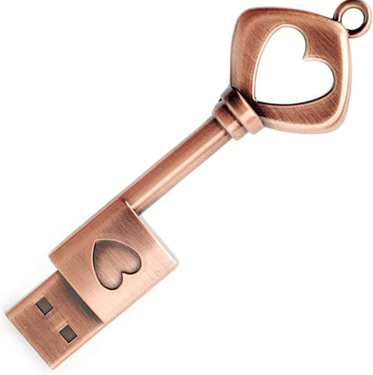BORLTER CLAMP 32GB 2.0 USB Flash Drive, BorlterClamp Memory Stick Retro Metal Love Heart Key Shaped Thumb Drive