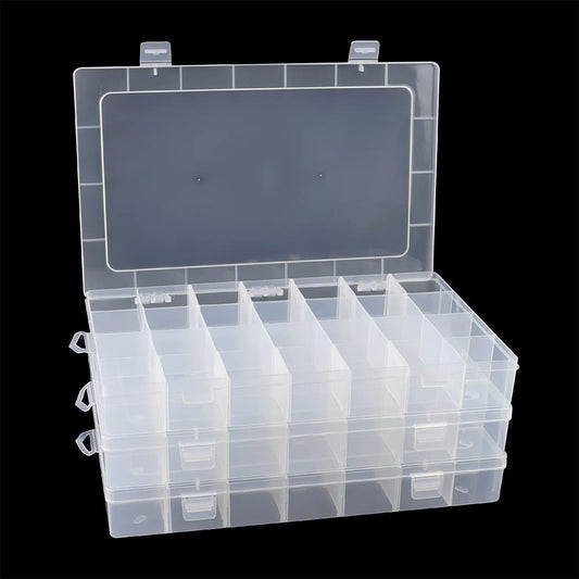 Tellyouwin 3Pack 28 Compartment Organizer Box with Parkical Adjustable Dividers, 28 Grids Plastic Storage Container for Jewelry, Craft DIY, Bead Organizer, Sewing, Dip Powder, Hair Accessories