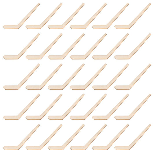 OLYCRAFT 30pcs Unfinished Wood Hockey Stick Blank Wood Slices Hockey Shape Wooden Pieces Unfinished Blank Slices Natural Wooden Cutouts for DIY Project Painting Drawing Home Party Decoration Crafts