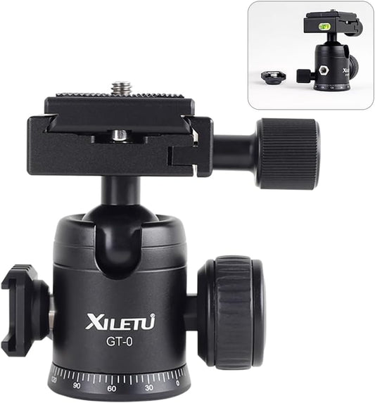 XILETU 360 1/4" 3/8" Tripod Ball Head Panoramic Metal with Arca Type Quick Release Plate, Screw Thread Mount, Tripod