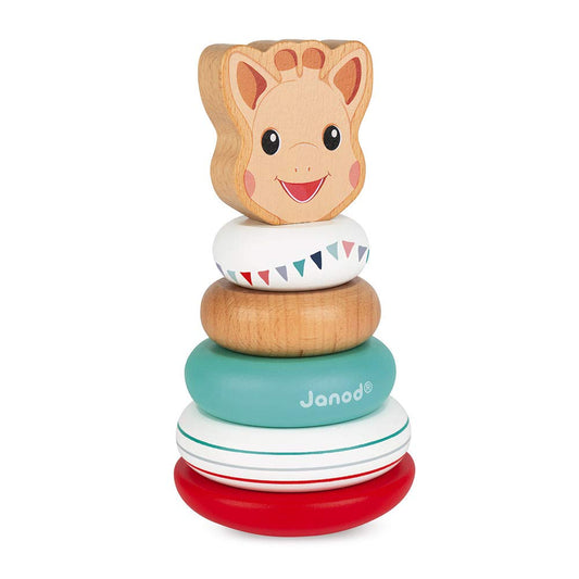 Janod Sophie La Girafe 6 pc Wooden Stackable Roly-Poly Toy - Ages 12+ Months - J09501