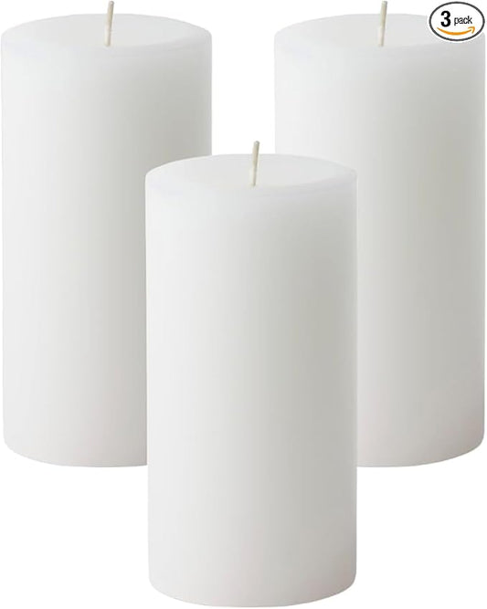 Mister Candle Citronella Candles, Ideal for Outdoor & Indoor, 3x6 Pillar Candles Set of 3, Hand Poured White, Premium Wax & Dripless, 60 Hour Burn Time