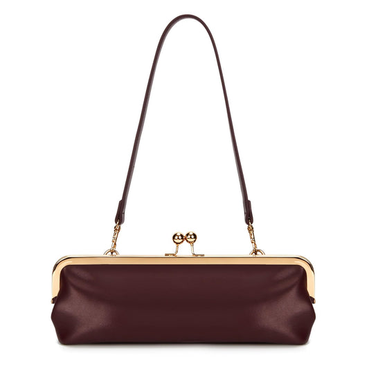 CATSEA Women's Kiss Lock Shoulder Bag, Classic Small PU Purse with Gold Tone Frame, Underarm Bag for Party, Date, Evening (Red)