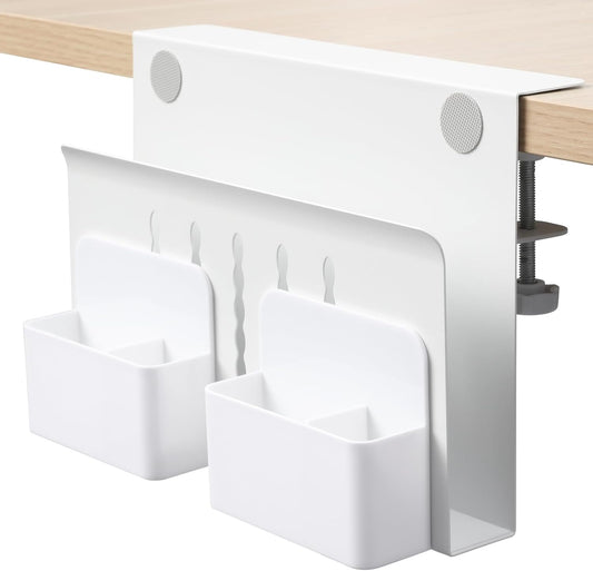 22 Lbs MAXECHO Desk Side Storage, Under Desk Laptop Mount, Table Side Hanging File Organizer, No Drill Clamp On Cable