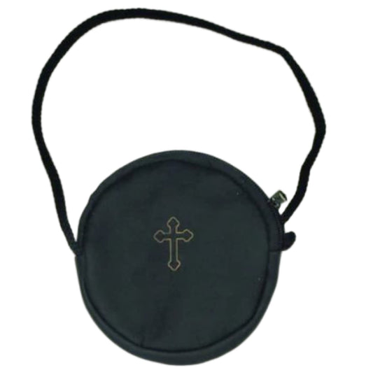 Black Fake Leather Catholic Communion Burse or Rosary Case, 3 3/4 Inch