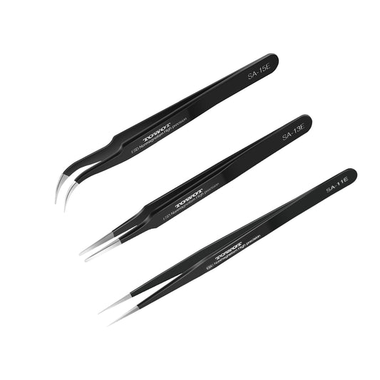 TOWOT 3 PCS Precision Tweezers Set, Premium Anti-static Stainless Steel Electronics Tweezers for Craft, Soldering, Jewelry Making, and Experimental Work Industrial Tweezers