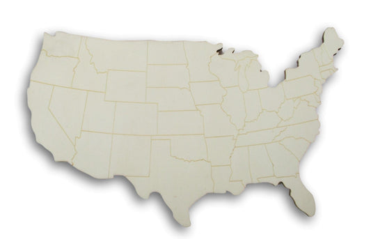 United States Wood Shape - Unfinished USA Map Cutout Wooden Plaque for Crafts - 14.75 Inches