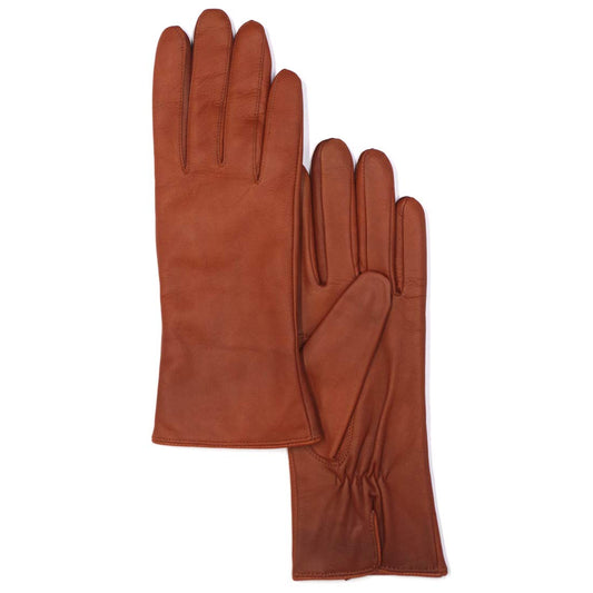 MGGM collection Womens Nappa Lambskin Leather Gloves Cashmere Lining,Cognac,Large