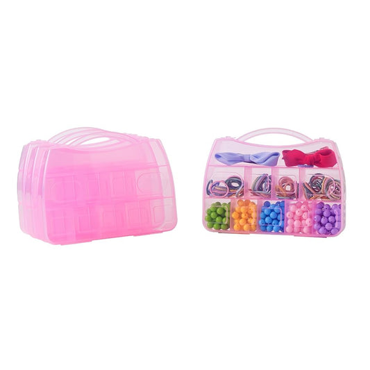 BangQiao 4 Pack Fixed 10 Grids Small Clear Pink Plastic Storage Case with Handle, Mini Cute Organizer Box for Gift Giving, Birthday, Event, Party, Jewelry, Ornaments, Craft Supplies, DIY Accessories
