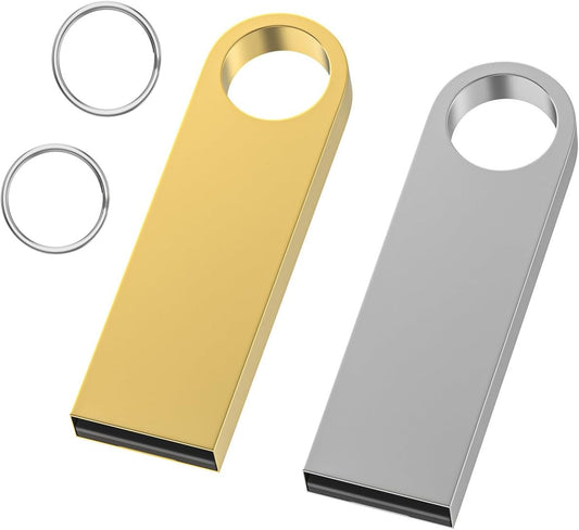 Wooolken 16GB 2 Pack 2.0 USB Flash Drive with Keychains, Sleek Metal USB Thumb Drives Memory Stick for PC Laptop