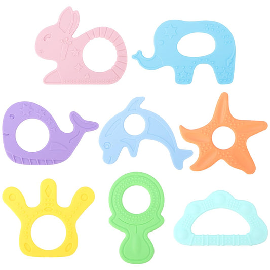 BEBOAN Silicone Baby Teething Toys, 8 Pack Cute Baby Teether Teething Ring Chew Toys Frozen Teether, BPA Free Easy to Grip Gifts for Infant Girls Boys 3 Months +