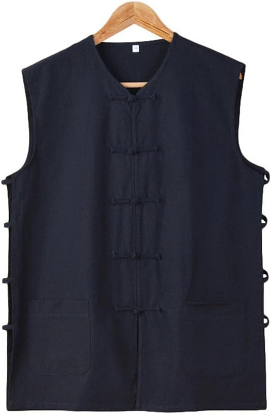 Men's Cotton Sleeveless Kung Fu Vest ??Traditional Chinese Martial Arts Tank Top Tai Chi Wing Chun Wushu Training Shirt
