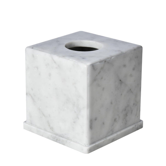 HAMAKAWA Natural Marble Tissue Box Cover, Carrara White Tissue Organizer 6 x 6 x 5.7 inch, Heavy Stone Decorative Box, Square Tissue Box Holder for Home Decor, Kitchen, Bathroom, Bedroom