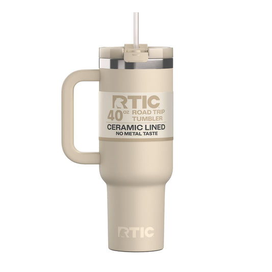 RTIC 30 oz Road Trip Tumbler Double-Walled Ceramic Lined InsulatedStainless Steel Portable Travel Coffee Mug Cup with Lid, Handle and Straw, Beach