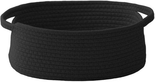 JMvicyroam Woven Basket - Small Rope Storage Bin with Handles | Versatile Organizer for Shelves & Closets - Black