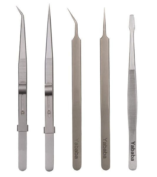Tweezers, 5 Pcs Precision Tweezers Set, Anti-Static Stainless Steel Long Tweezers Kit for Electronics, Laboratory Work, Jewelry-Making, Craft, Soldering, Hobby, Watches, Car Machines Repair Etc