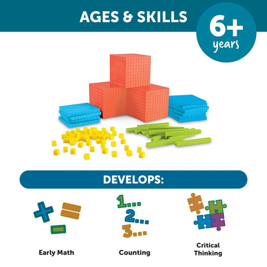 Learning Resources Brights Base Ten Classroom Set, 20-25 Students, 823 Piece Set, Ages 6+