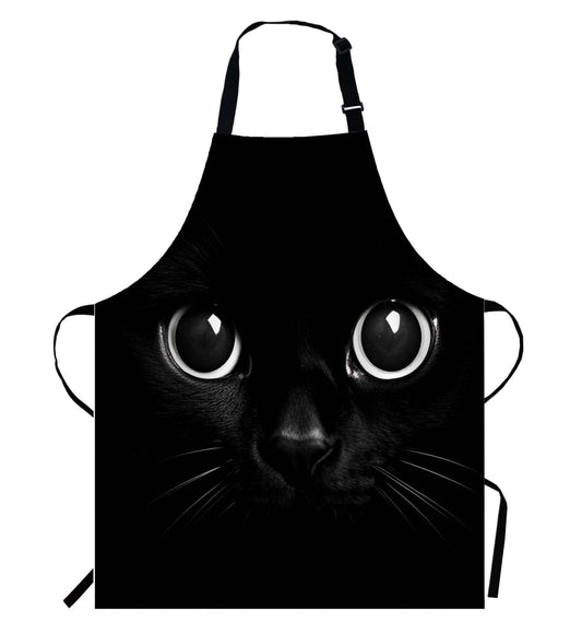 WONDERTIFY Black Apron,Cool Cat Head on Black Background Bib Apron with Adjustable Neck for Men Women,Suitable for Home Kitchen Cooking Waitress Chef Grill Bistro Baking BBQ Crafting Cobbler Apron