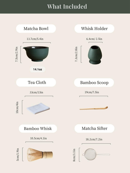 WUSEI 6-pcs Japanese Matcha Whisk Set, Handmade Ceramic Matcha Set with Bowl(Chawan),Bamboo Whisk(Chasen) and Holder, Scoop, Sifter & Tea Towel,Matcha Kit for Ceremony (Turquoise Green)