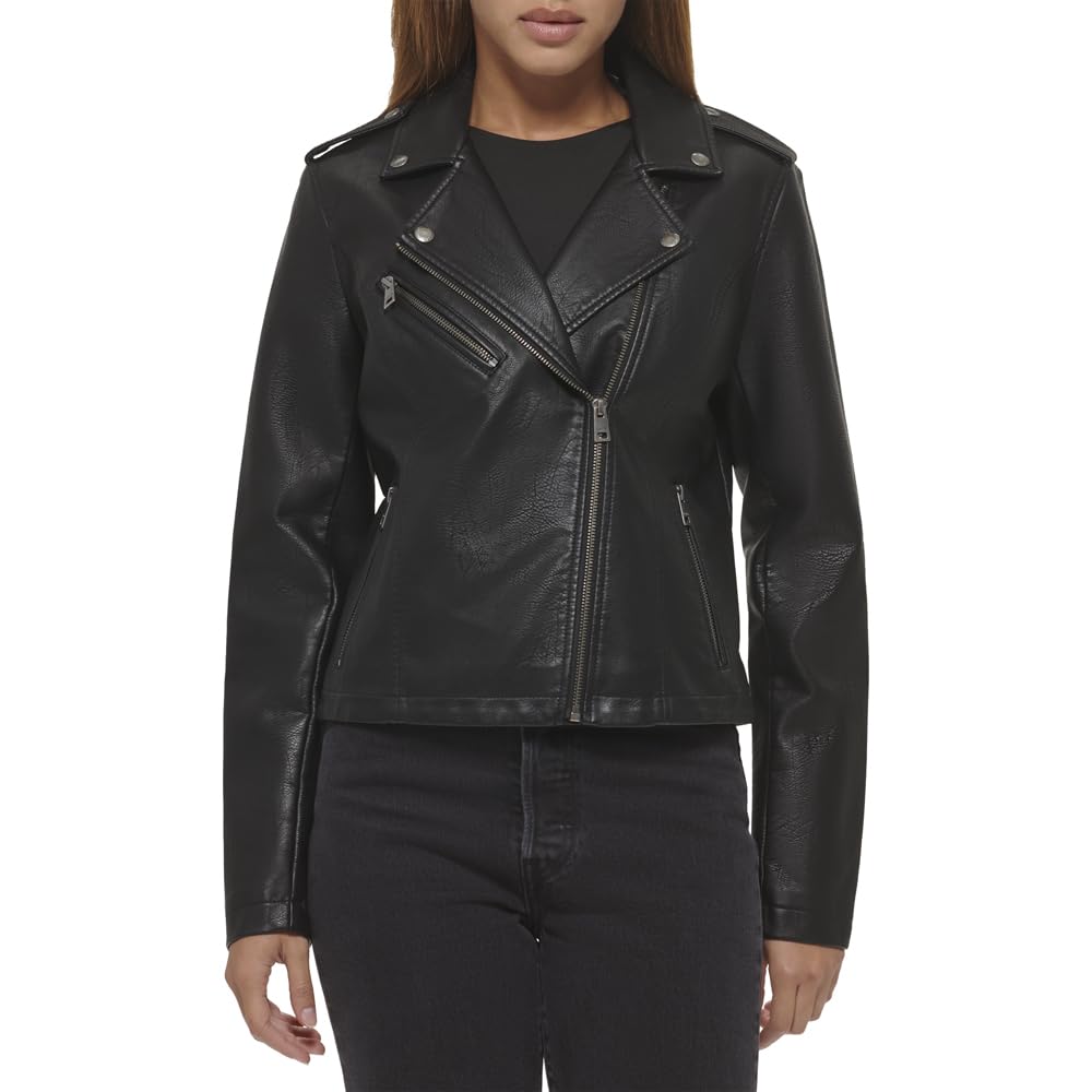 Levi's Women's Faux Leather Classic Motorcycle Jacket (Regular and Plus Sizes), BLACK, Medium
