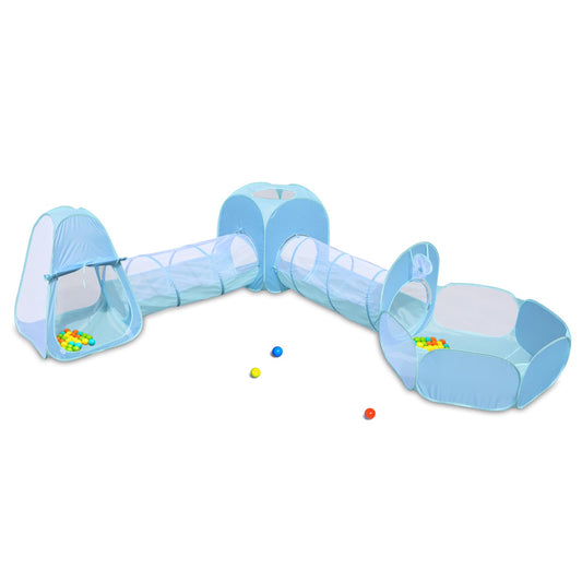 Action Air Kids Play Tent Set with Tunnel and Ball Pit, 5-in-1 Pop Up Playhouse for Toddlers 1-3 (Blue, Green)