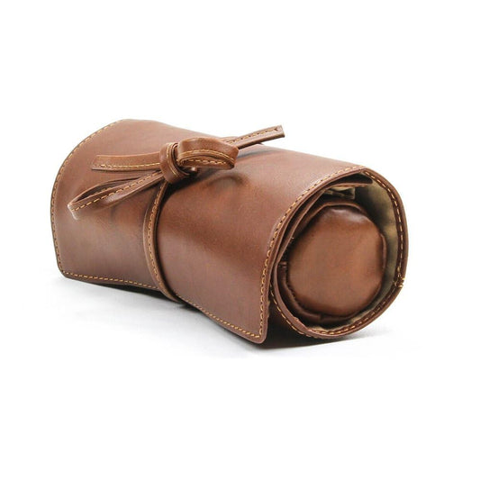 Tony Perotti Womens Italian Cow Leather Premium Combination Jewelry Roll with Tie Closure in Cognac