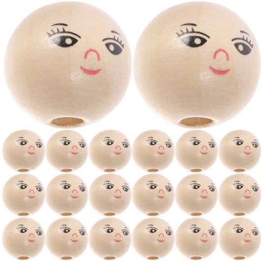 FOMIYES Wood Smile Beads 50pcs 14MM Wooden Round Beads Smile Face Ball Wood Spacer with Hole for DIY Jewelry Bracelet Necklace Craft Making
