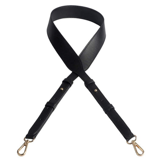 BEAULEGAN Wide Purse Strap Replacement - Microfiber Leather - 51 Inch Long Adjustable for Crossbody Shoulder Bag, Black/Gold