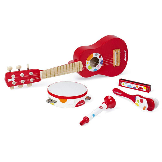 Juratoys Janod Confetti 5 Piece Wood Music Live Musical Set - Vibrant Colored First Musical Instrument for Coordination and Motor Skills Ages 3+