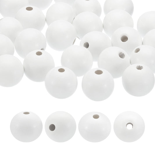 PATIKIL 30mm White Wooden Round Beads, 25 Pack Loose Beads for DIY Craft Jewelry Making Home Decoration