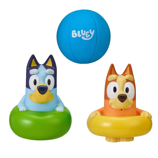 Bluey Bath Squirter Toys Pack of 3, Lightweight Floating Water Toy Set with Bingo and Beach Ball, Squeezable Bath Toys for Toddlers and Kids, Ages 3+