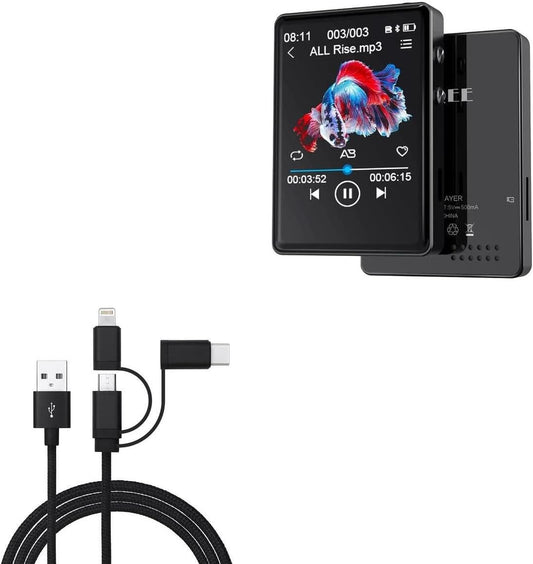 BoxWave S7 MP3 3-in-1 Cable Compatible with QNGEE Portable Player - AllCharge Cable - Jet Black
