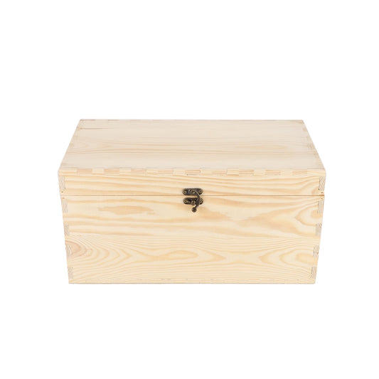 JJSQ Large Wooden Storage Box with Hinged Lid Rectangle Unfinished Unpainted Accessories Storage Wood Box for Crafts DIY Decoration Natural (13.8" x 7.9" x 7.1" IN)