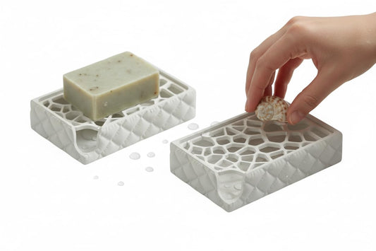 2 Pack Soap Dish Set for Bathroom Sink & Kitchen – Made in USA – Modern Geometric Draining Tray & Base