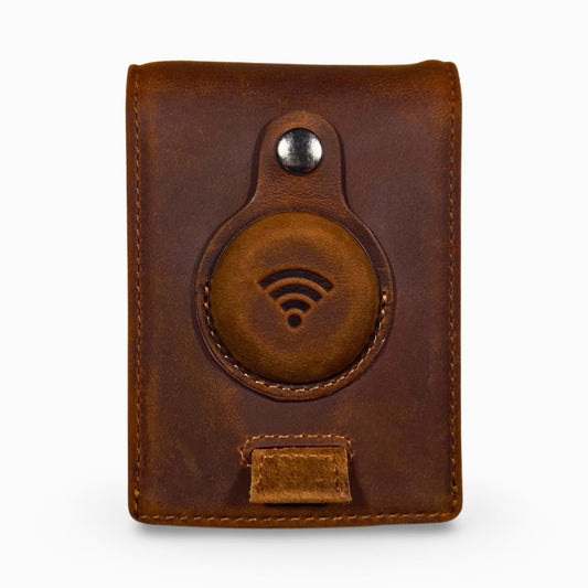 Genuine Leather AirTag & Moto Tag Wallet – Minimalist RFID Blocking, Slim Bifold Credit Card Holder with Money Clip, Gift Box (Brown)
