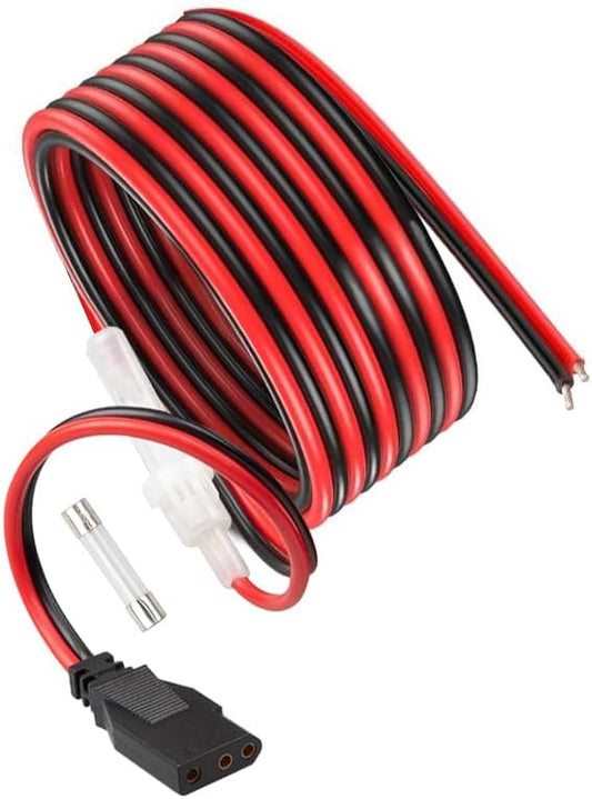 WoTravelPaL 3-Pin 2-Wire, 16AWG 1.5M 15A CB Radio Power Cord Heavy-Duty Fused Power Cable with Fuse, Compatible