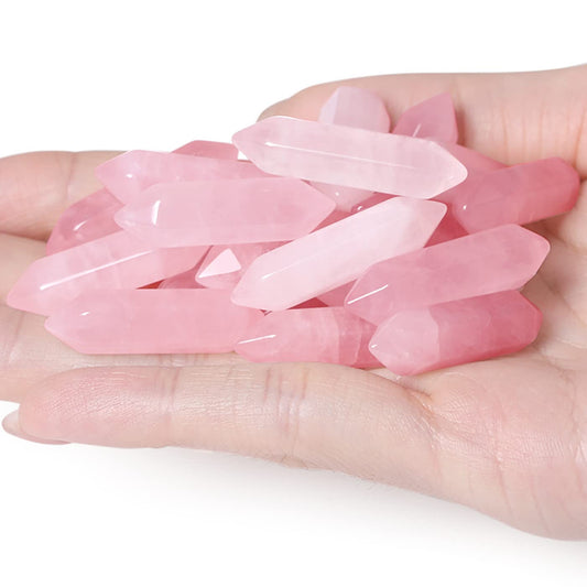 15 PCS Rose Quartz Healing Crystals Wands Polished Stones Bulk Tumbled Natural Hexagonal Pointed Reiki Energy Balancing Meditation Therapy Pink Stone Set Christmas Gift