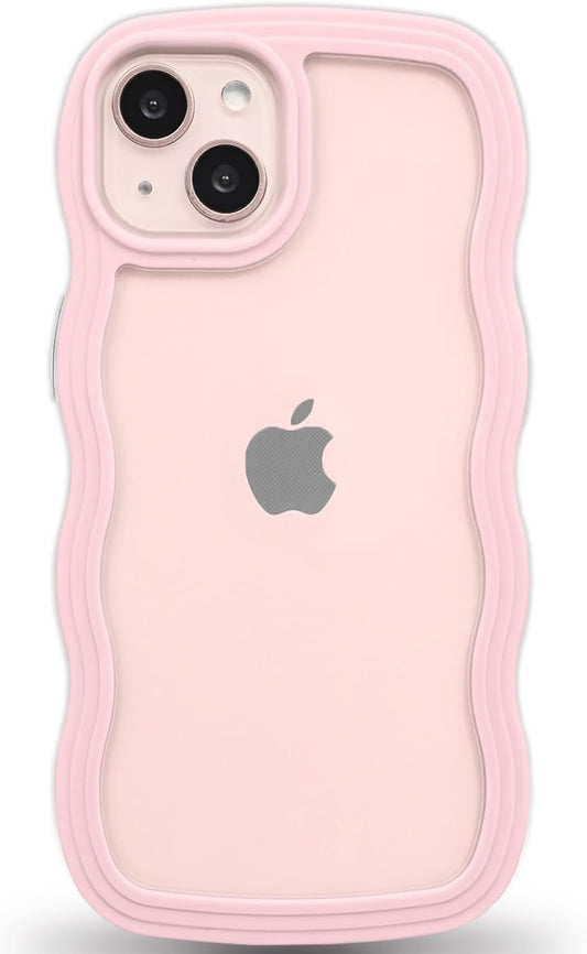 Anuck 13 for iPhone Case Wavy Edge Clear Back Design, Anti-Slip Grip Cute Wave Curly Frame Shape Shockproof Soft TPU