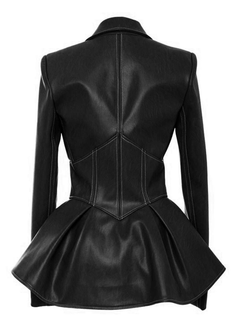 Women's Fashion Perfectly Shaping Zip Up Long Sleeves Faux Leather Biker Jacket Black LXXL/XL 885