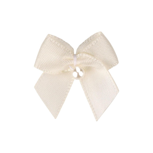 Meseey 60Pcs 2 Inch Mini Ivory Satin Ribbon Bows with Pearl, Pre-Tied Soft Cream Flower Appliques for Sewing, Scrapbooking, Wedding, Baptism, Gift Wrapping & DIY Crafts