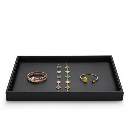 Woodten Black PU Leather Jewelry Display Flat Tray Ring Necklace Watch Organizer Display Tray (1 grid)