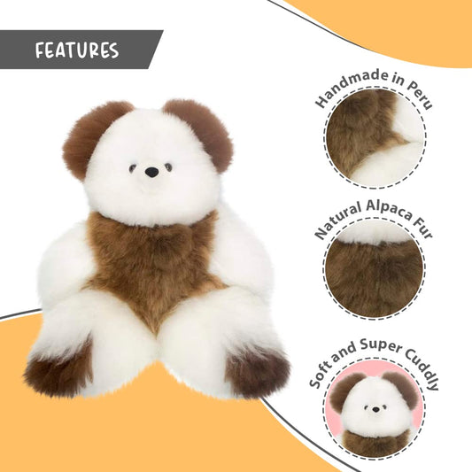 AlpacaNext Soft and Cuddly Baby Alpaca Teddy Bear - 9 inch. Premium Alpaca Stuffed Animal Handmade on Genuine Alpaka Fur. Cute Bear (9 inches, White & Brown)