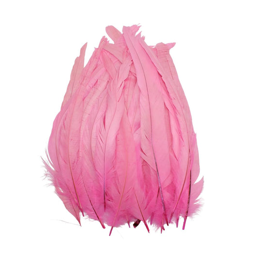 Schuman Feathers Baby Pink Coque Tail Feathers 30 Pack (10-12 Inch) – Natural Rooster Feathers for Crafts, Costumes, Decor, DIY, Halloween, Mardi Gras – Packed in USA, U.S. Quality Control