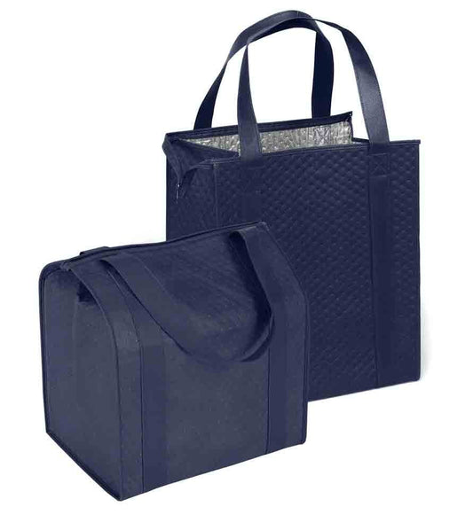 Mediz Hannah Large Capacity Heavy Duty Insulated Smart Shopping Bag - Strong Reusable Grocery Tote (2 Pack, Navy)