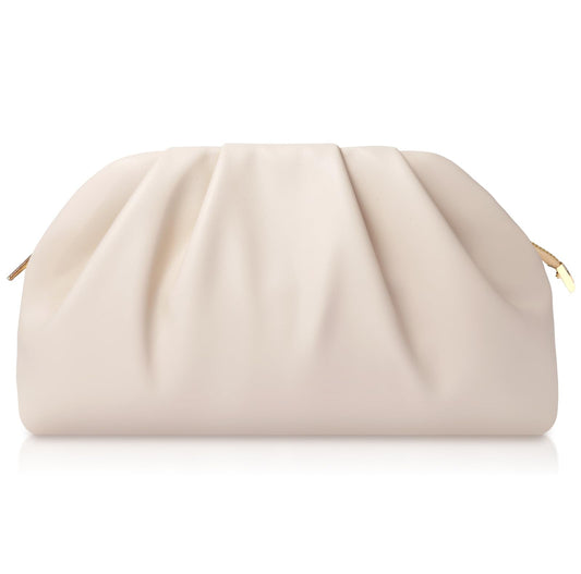 lovyoCoCo Clutch Purse for Women Soft Pleated PU Wedding Clutch, Elegant Evening Bag for Galas, Proms,Cocktail Parties (Beige)