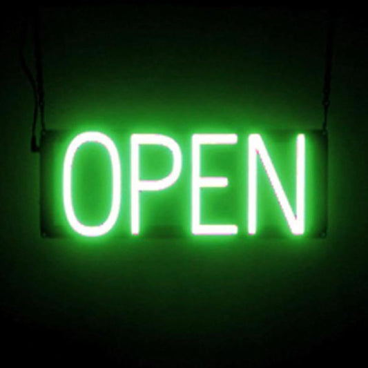 SpellBrite OPEN Sign for Business | Open Signage with Neon Look, Green LED Light Source | 16.5" x 6.3"